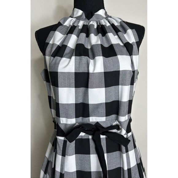 Anna Sui Black & White Gingham Fit & Flair Sleeveless Halter Dress Size 8 - Picture 3 of 9